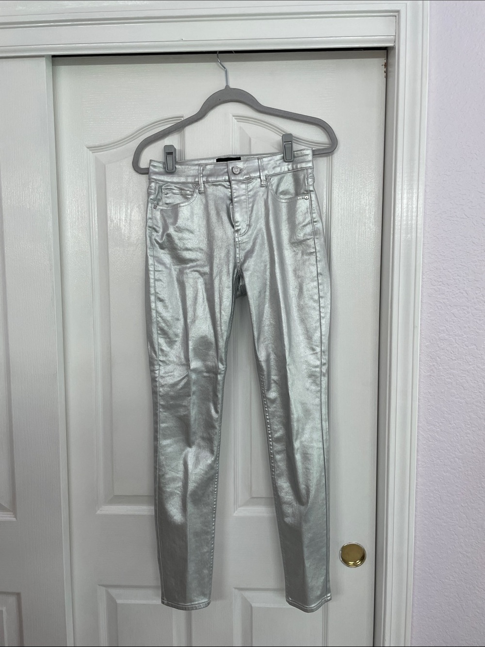 White House Black Market Silver Coated Skinny Jeans